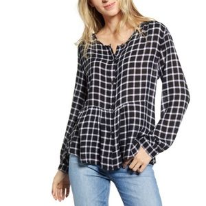 Rails Button Peplum Celeste Shirt Plaid Onyx
